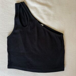 Zara Black Asymmetric One-Shoulder Ribbed Tank